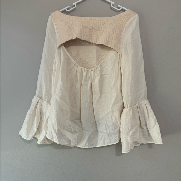 Anthropologie Amadi Blouse milkmaid peasant style Cream Long Sleeve Textured - Picture 2 of 5